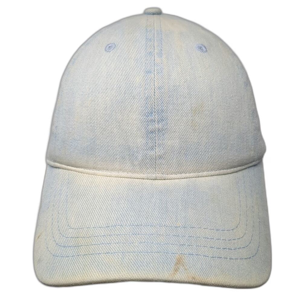 Mighty Fine Baseball Cap Blue One Size Cotton Leather Strap Brass Slideback Hat